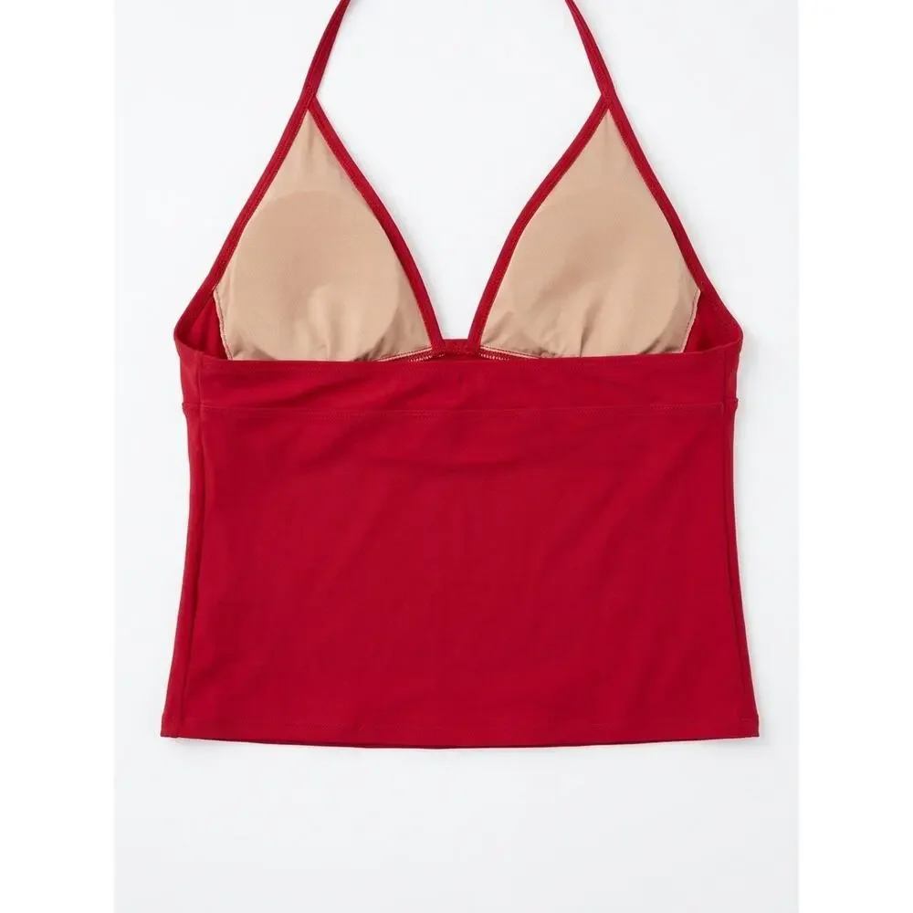 GapBody Tankini Set Women L Red Halter Ruffle Swimwear Bikini
